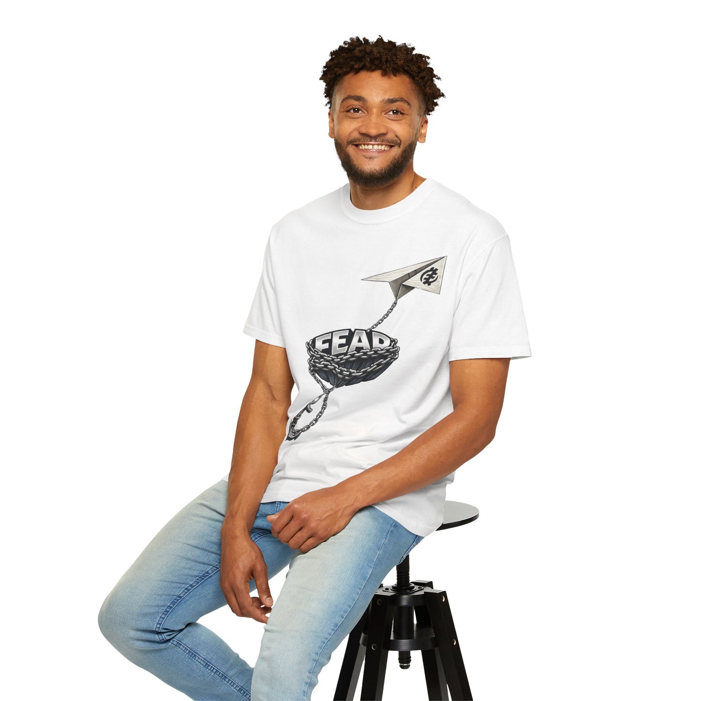 Fear Anchor Graphic T-Shirt — Paper Plane & Tire Ring Illustration