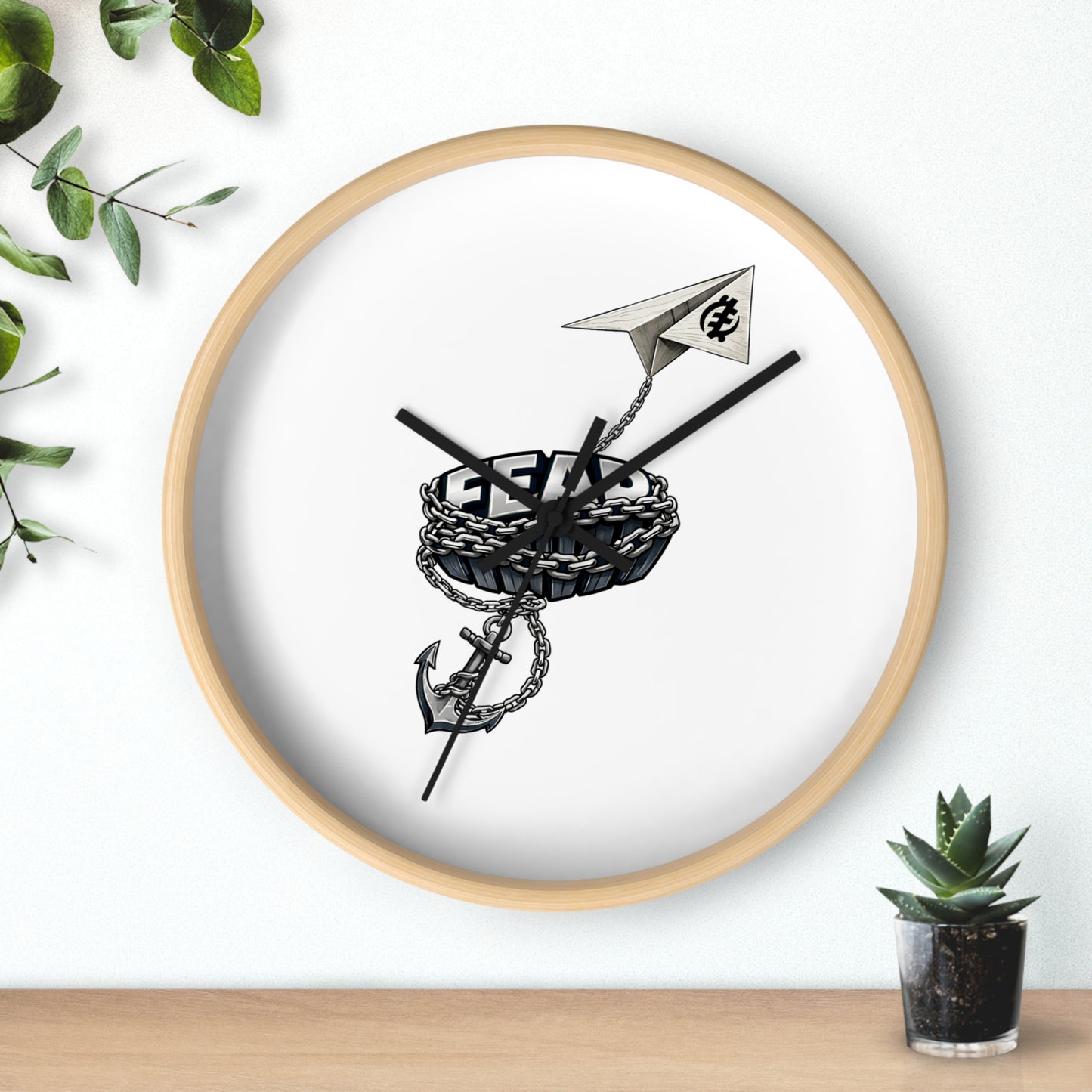 Nautical Anchor & Paper Plane Wall Clock — Minimalist Maritime Timepiece