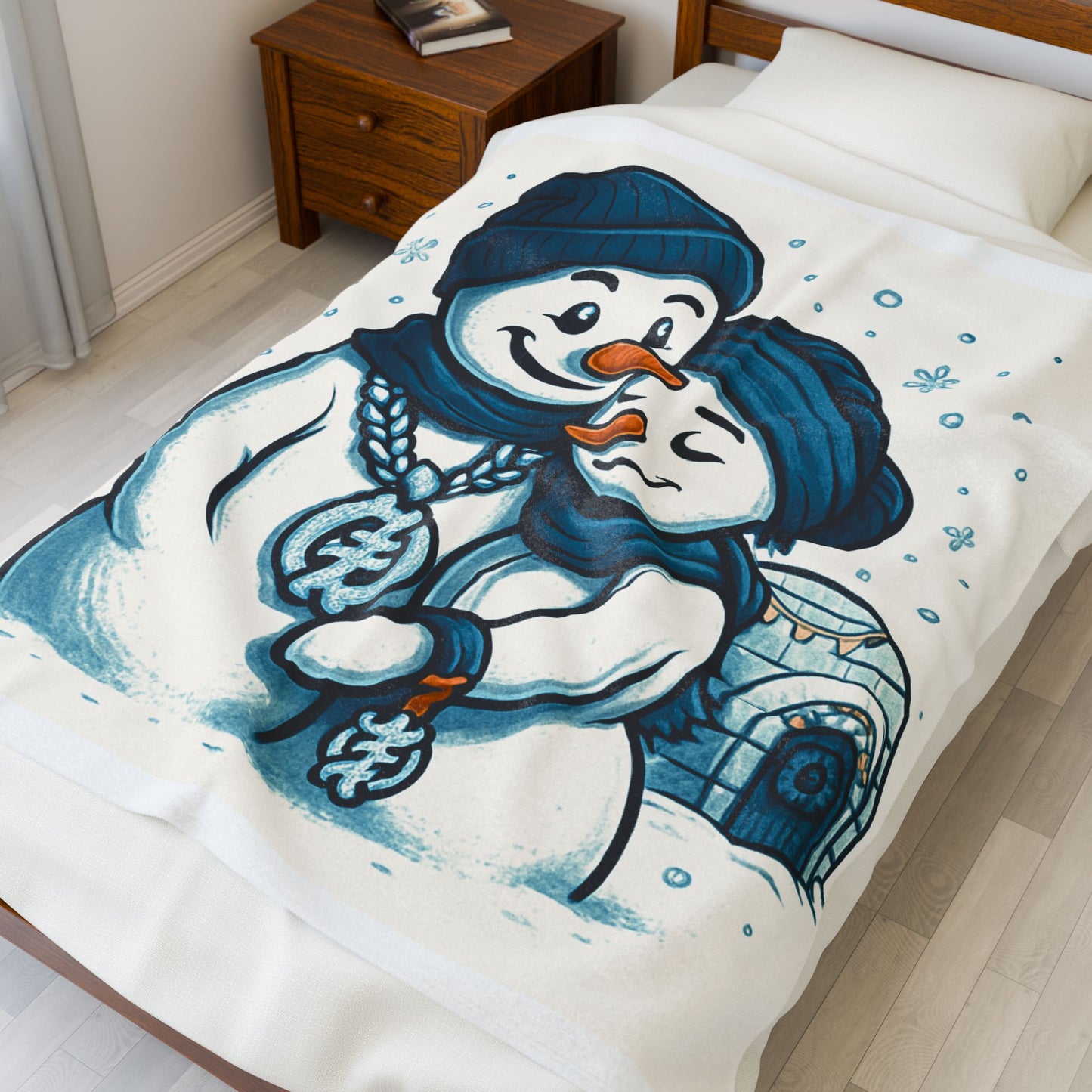 Cozy Snowman Couple Velveteen Plush Blanket