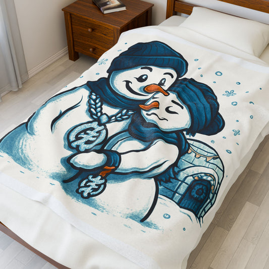 Cozy Snowman Couple Velveteen Plush Blanket