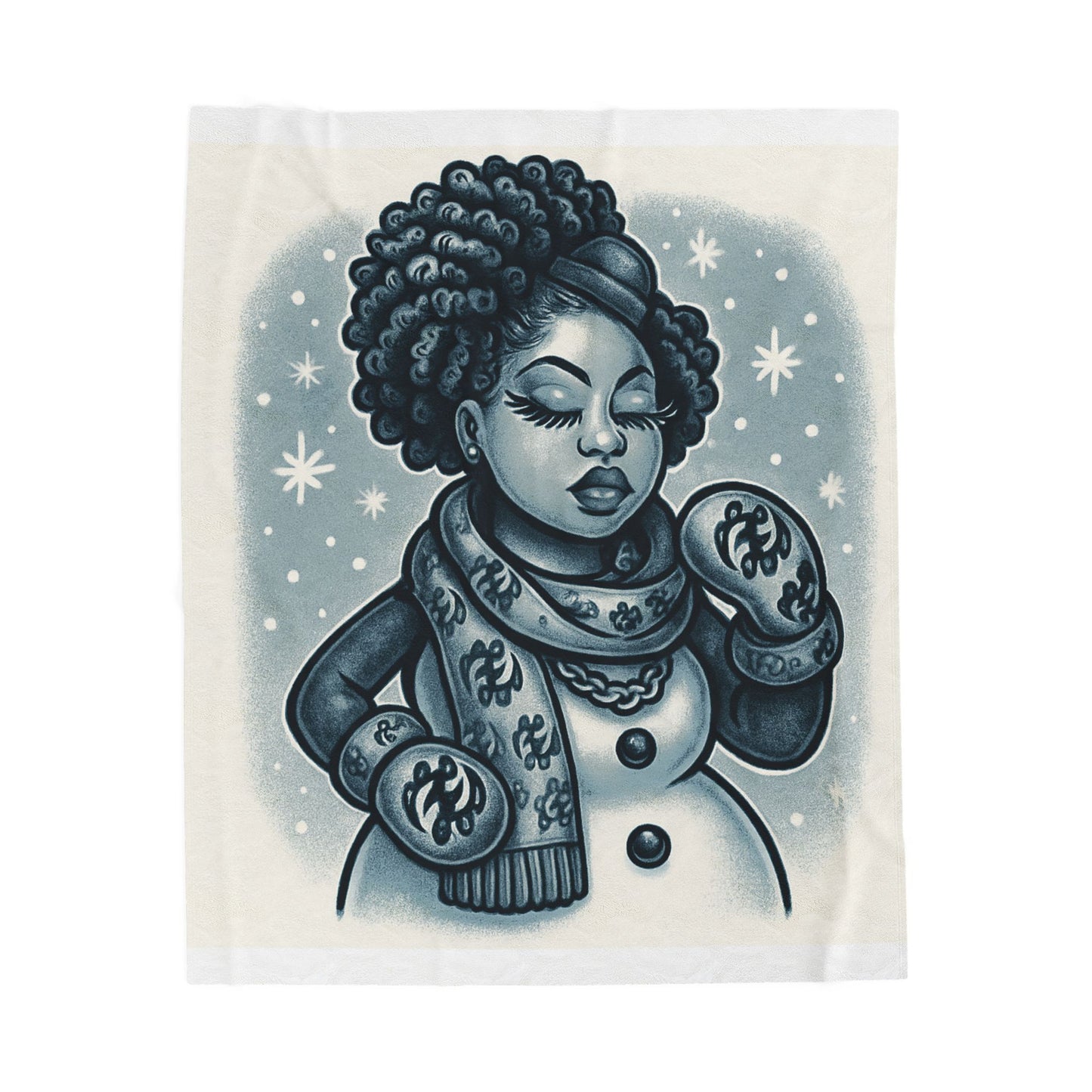 Cozy Winter Velveteen Plush Blanket with Snowy Design