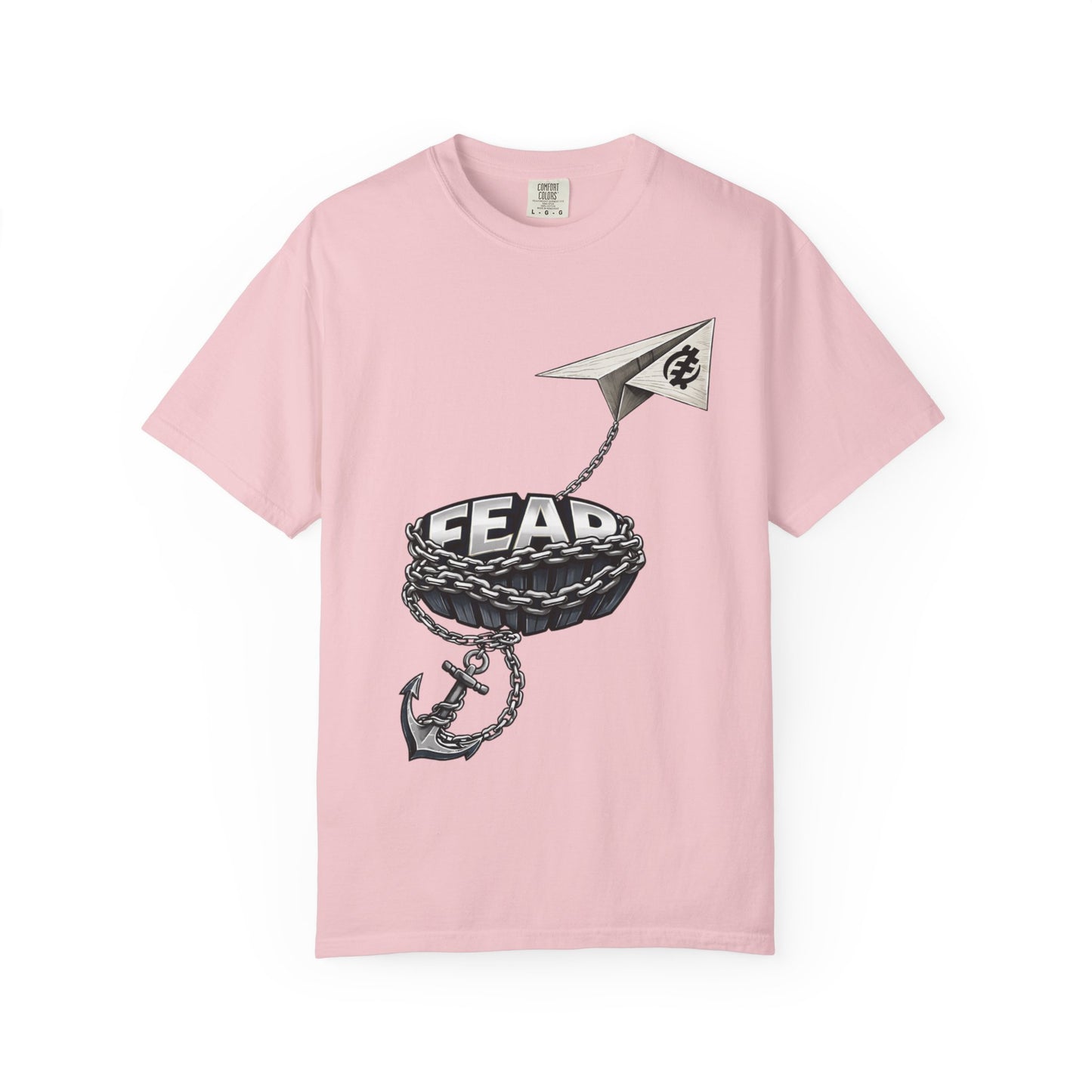Fear Anchor Graphic T-Shirt — Paper Plane & Tire Ring Illustration