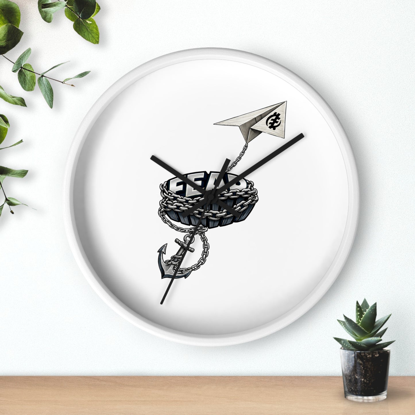 Nautical Anchor & Paper Plane Wall Clock — Minimalist Maritime Timepiece