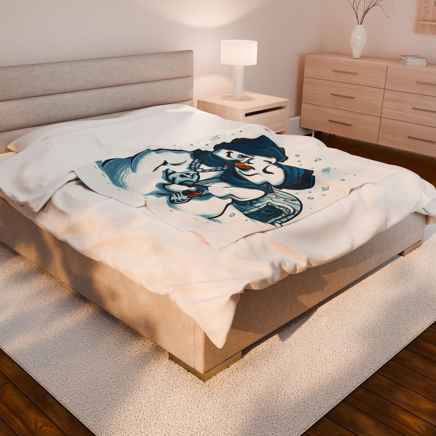 Cozy Snowman Couple Velveteen Plush Blanket