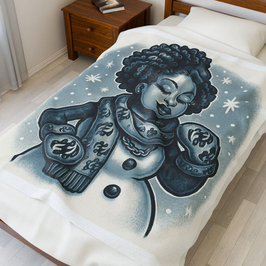 Cozy Winter Velveteen Plush Blanket with Snowy Design