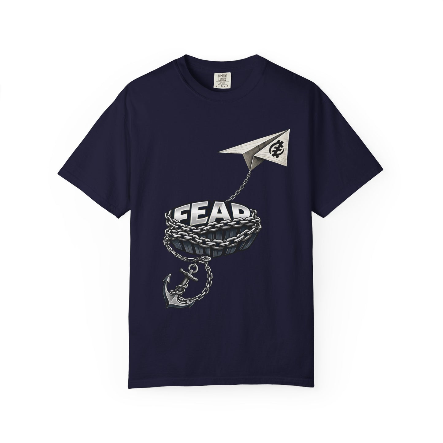 Fear Anchor Graphic T-Shirt — Paper Plane & Tire Ring Illustration