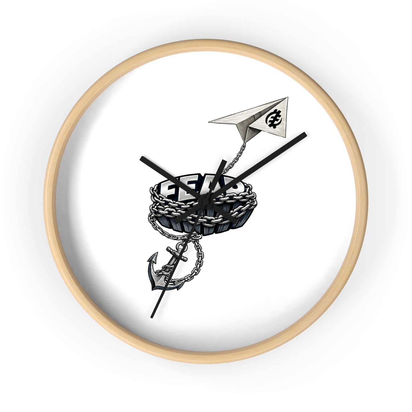 Nautical Anchor & Paper Plane Wall Clock — Minimalist Maritime Timepiece